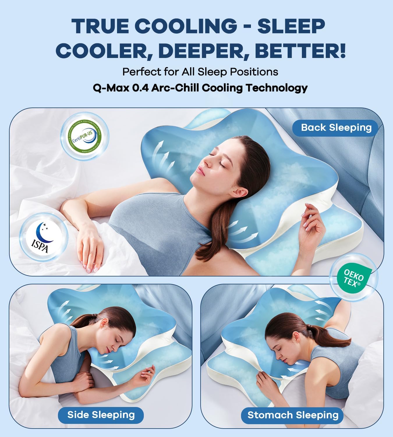 DONAMA Contour Cervical Neck Pillow for Neck Pain Relief | Queen,Ergonomic Dual-Height,Odorless Memory Foam,Side/Back/Stomach Sleepers,Cooling Hypoallergenic Cover,OEKO-TEX Certified
