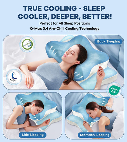DONAMA Contour Cervical Neck Pillow for Neck Pain Relief | Queen,Ergonomic Dual-Height,Odorless Memory Foam,Side/Back/Stomach Sleepers,Cooling Hypoallergenic Cover,OEKO-TEX Certified