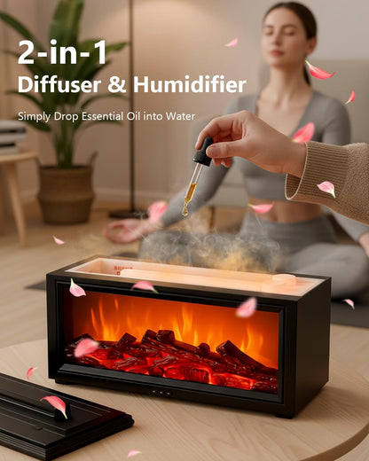 Essential Oil Diffuser, 7-Color Fireplace Fire Flame Aromatherapy Humidifier, 280ml Ultrasonic Aroma Diffuser, Cozy with Time Sets and Remote Control for Bedroom Home Yoga Office