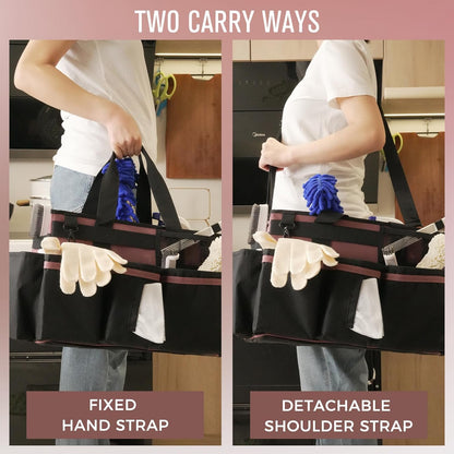 SCAVATA Wearable Cleaning Caddy, Cleaning Caddy Supplies Organizer with Handle & Shoulder Straps for Housekeepers, Under Sink & Car Cleaning Tool Organizers Bag with 4 Foldable Divider (NavyBlue)