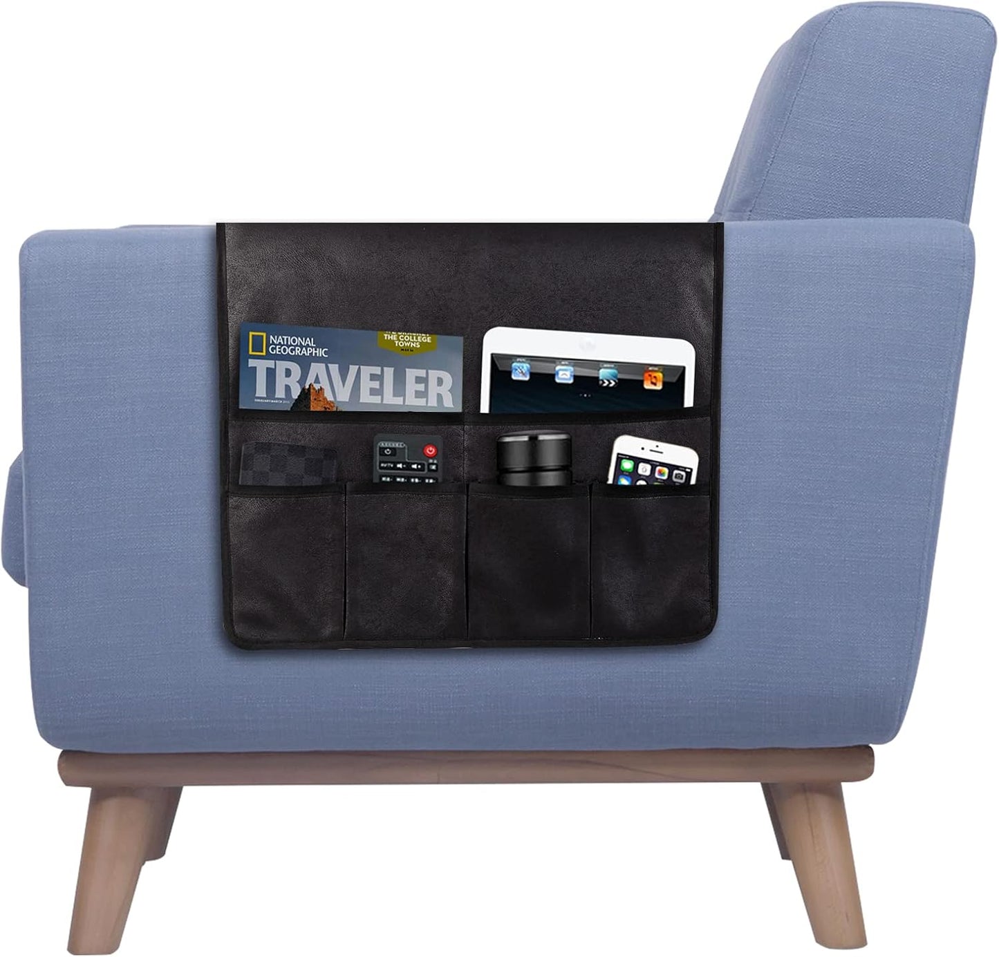 HAOMAIJIA Sofa Armrest Organizer, Remote Control Holder for Recliner Couch | Anti Slip Arm Chair Bedside Caddy Storage Organizer With 6 Pockets For Cell Phone Tv Remote Control Magazines (brown)