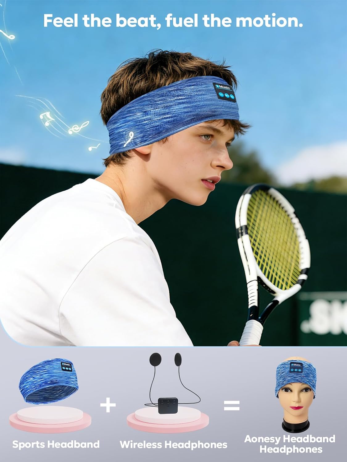 AONESY Bluetooth Headband for Sleeping, Headband Headphones for Side Sleepers & Sports, Washable & Wireless Music Headband with Secure Fit for Running, Workout, Gym, Yoga - Great Gift
