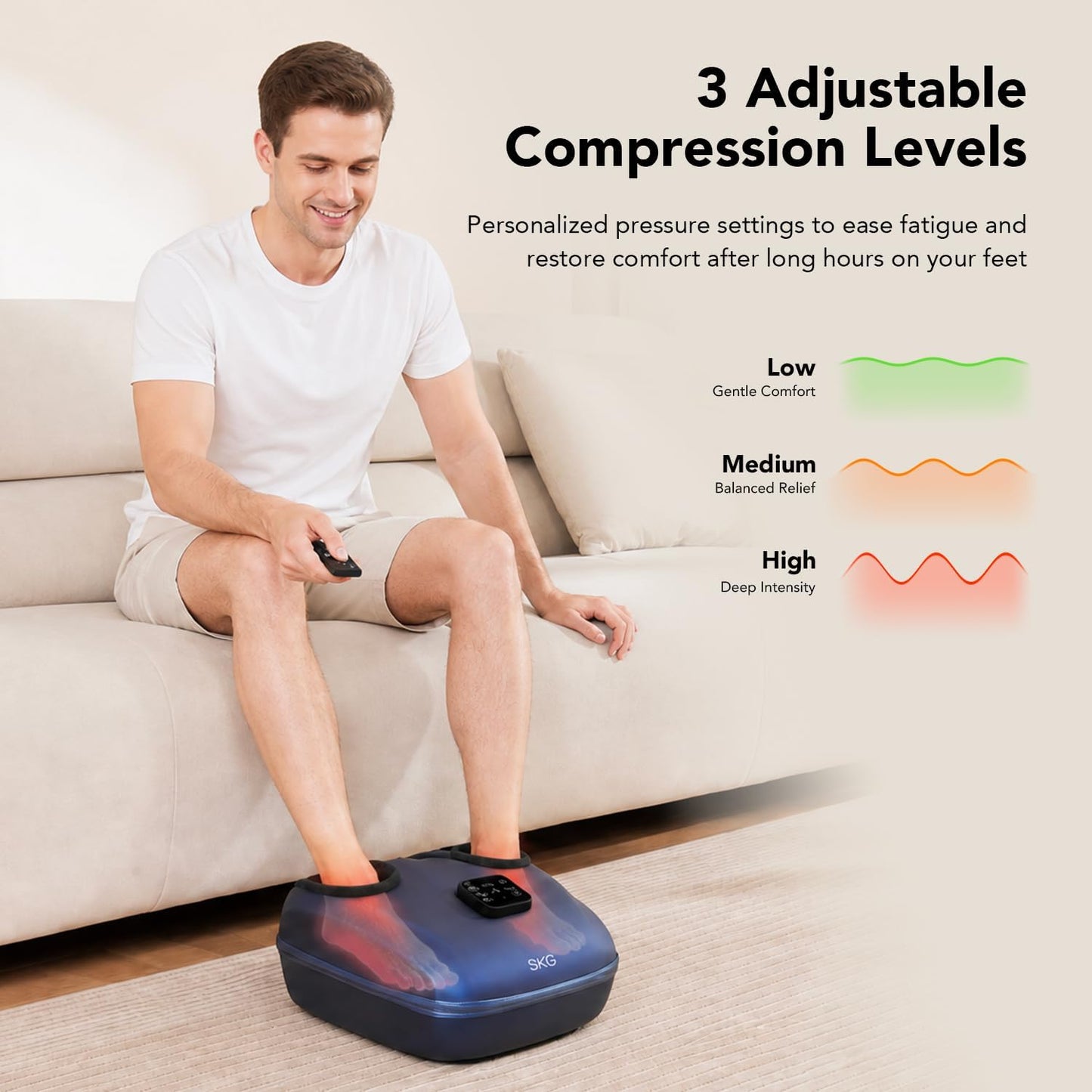 SKG YS100 Shiatsu Foot Massager with Heat for Plantar Fasciitis | Feet Massager with 3 Air Compression Modes, Size 5-13, Fits up to Size 13, Men Women Dad Gifts