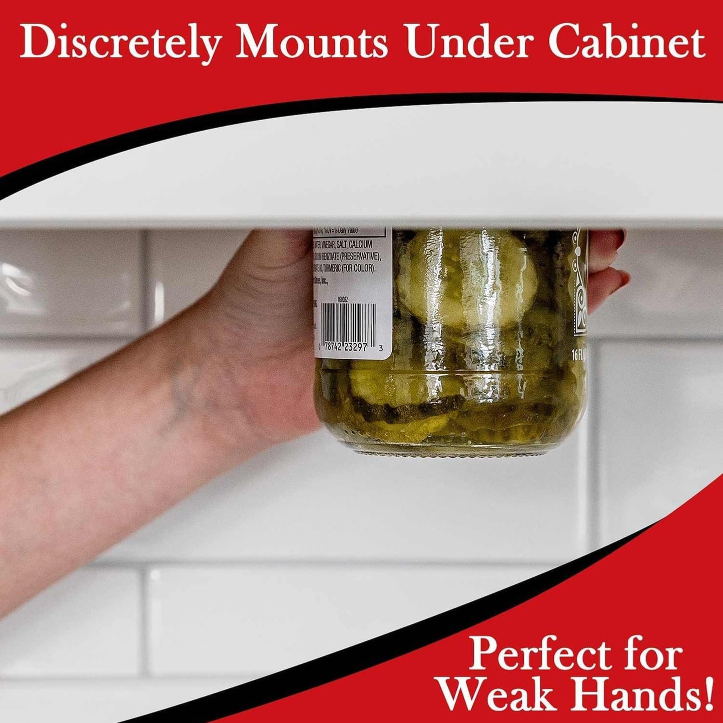 Jar Opener - Under Cabinet, for Seniors With Arthritis or Weak Hands | Under Counter Can, Jar Lid, Bottle Cap Opener Tool