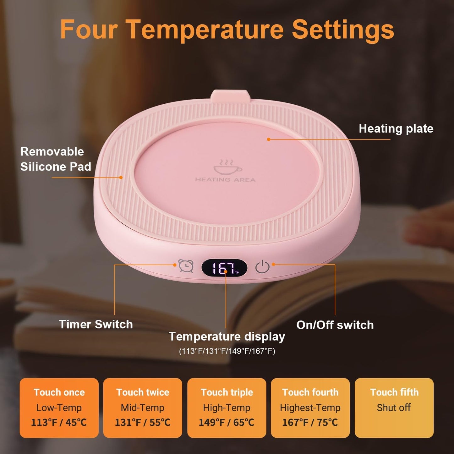 Coffee Mug Warmer & You are Awesome Mug Set, Electric Cup Warmer for Desk | Beverage Warmer Plate for Coffee, Tea, 4 Temperature Setting, 8-Hours Auto Shut Off, 14oz Mug with Spoon & Lid Included