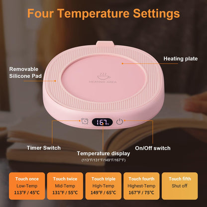 Coffee Mug Warmer & You are Awesome Mug Set, Electric Cup Warmer for Desk | Beverage Warmer Plate for Coffee, Tea, 4 Temperature Setting, 8-Hours Auto Shut Off, 14oz Mug with Spoon & Lid Included