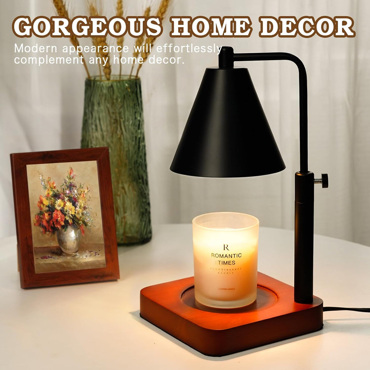Modern Candle Warmer Lamp with Timer, Dimmable Candle Lamp Warmer, Mothers Day Birthday Gifts for Women Men, Black Candle Warmer, Adjustable Candle Light Warmer, Cozy Living Room Bedroom Home Decor