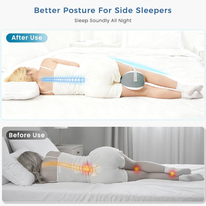 Knee Pillow for Side Sleepers, Leg Pillow with Adjustable Hook & Loop Strap & Removable Washable Cover for Spine Alignment, Sciatica, Hip & Back Pain Relief