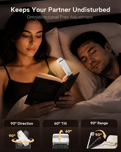 86lux Book Light, Rechargeable Clip-On LED Reading Light for Bed | 3 Color Temperatures with Stepless Dimming, Ultralight Bookmark Design for Book Lovers, Grey