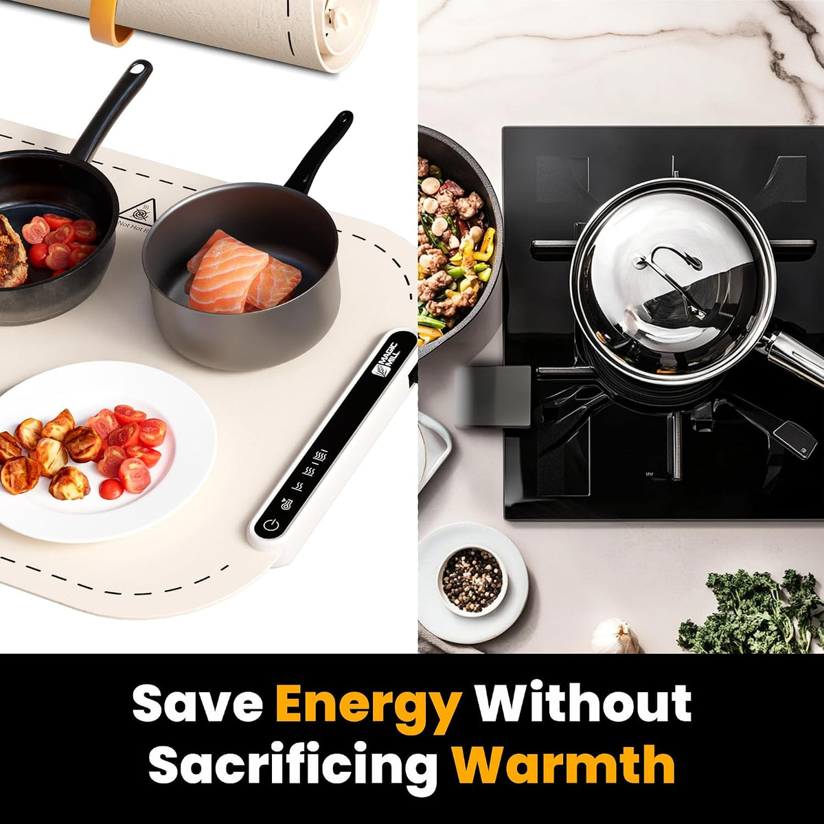 Magic Mill Warming Mat for Food - Premium XL Electric Warming Tray, 3 Temperature Levels, 10s Fast Heating Silicone Surface, Rollup Buffet Heat Pad, Non-Slip Feet, Ideal for Parties, Home, Travel