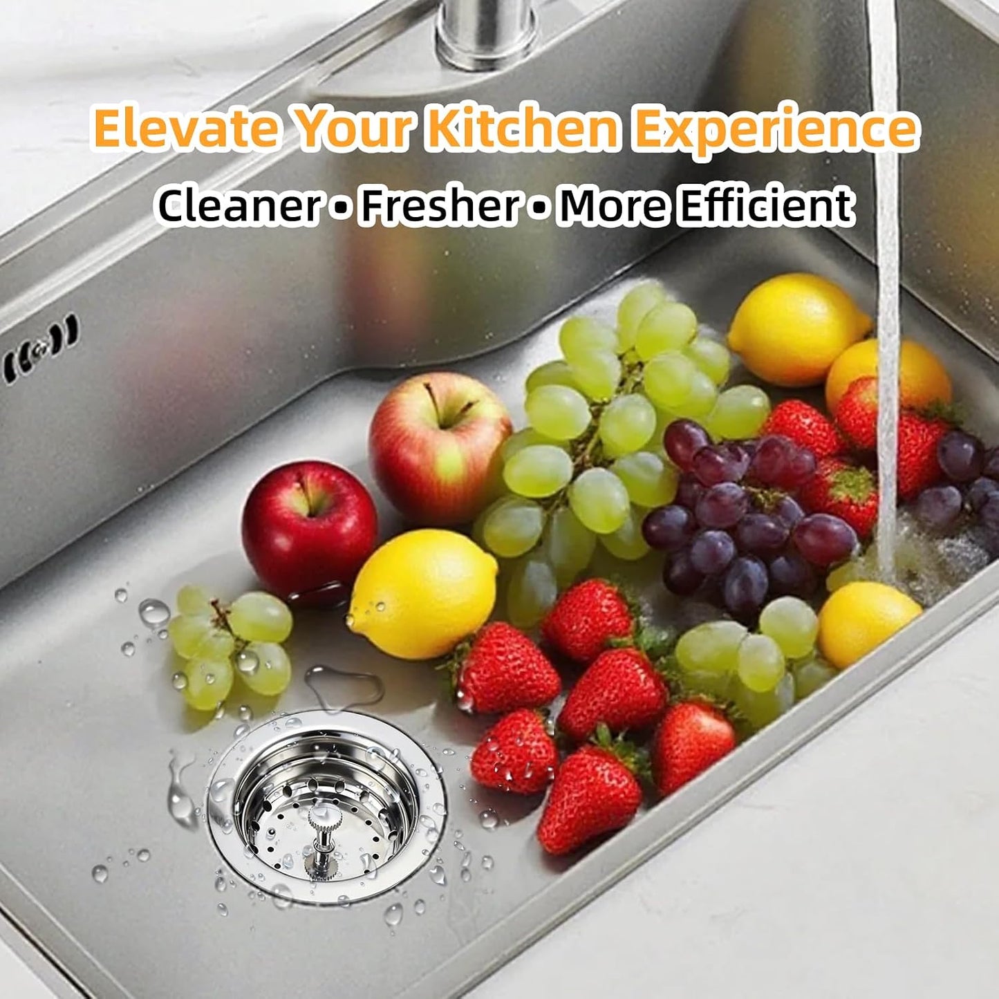 Kitchen Sink Drain Assembly, Basket Strainer with Knob, 3-1/2 Inch Sink Drain Stopper Plug, Threaded Plastic Sink Strainer Tailpiece 1-1/2 in