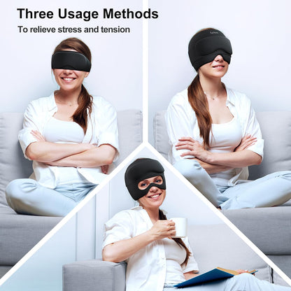 2 in 1 Migraine Relief Cap with Gel Eye Mask, Headache Relief Cap Ice Head Wrap Hot and Cold Therapy Hat Gift for Women for Headache Puffy Eyes Sinus and Tension Stress Relief (Light Purple)