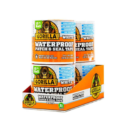 GORILLA Waterproofing Tape, Permanent, White, 4" x 10 | Weather Resistant for Leaks and Repairs, Conforms to All Surfaces, UV and Moisture Resistant Backing
