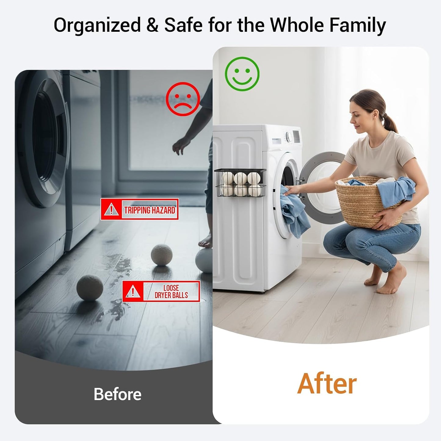 FAMNONE 1-Pack Magnetic Basket for Dryer Balls, Laundry Room Organizer | Metal Dryer Ball Holder, Magnetic Lint Bin, Fridge Basket, Washer Dryer Organizer for Kitchen, Laundry