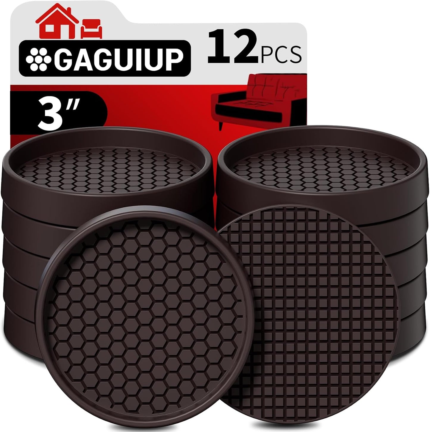 Non Slip Furniture Pads for Hardwood Floors - 12PCS 2" Caster Cups, Round | Furniture Stoppers to Prevent Sliding, Anti Slip Furniture Coasters Cup, Floor Protectors for Furniture Bed Couch Chair,Black
