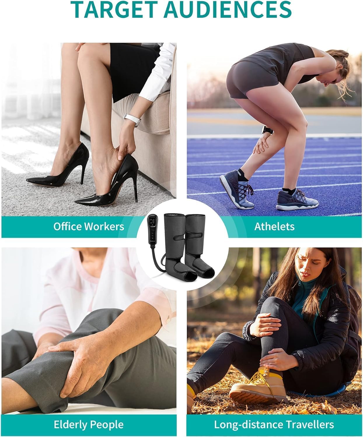 Nekteck Leg Compression Massager for Circulation and Relaxation | FSA Eligible HSA Foot and Calf Massage, 2 Modes, 3 Intensities, 20 Mins Auto-Off, Hand-held Controller, Adjustable Leg Wraps
