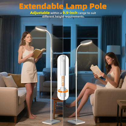 PACOVY Floor Lamp, Adjustable Height Floor Lamps for Living Room Bedroom, 120 LED Super Bright Standing Lamp Remote & Touch Control Dimmable Gooseneck Tall Stand Reading Lamp for Office Craft, Black
