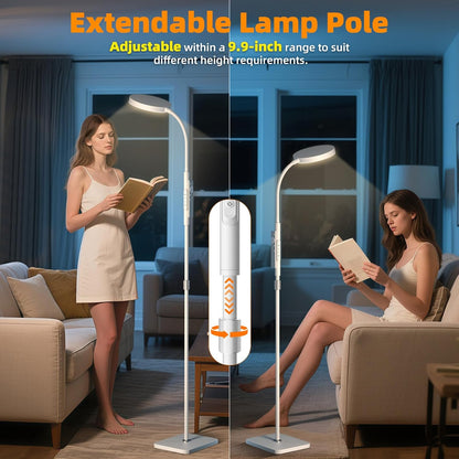 PACOVY Floor Lamp, Adjustable Height Floor Lamps for Living Room Bedroom, 120 LED Super Bright Standing Lamp Remote & Touch Control Dimmable Gooseneck Tall Stand Reading Lamp for Office Craft, Black
