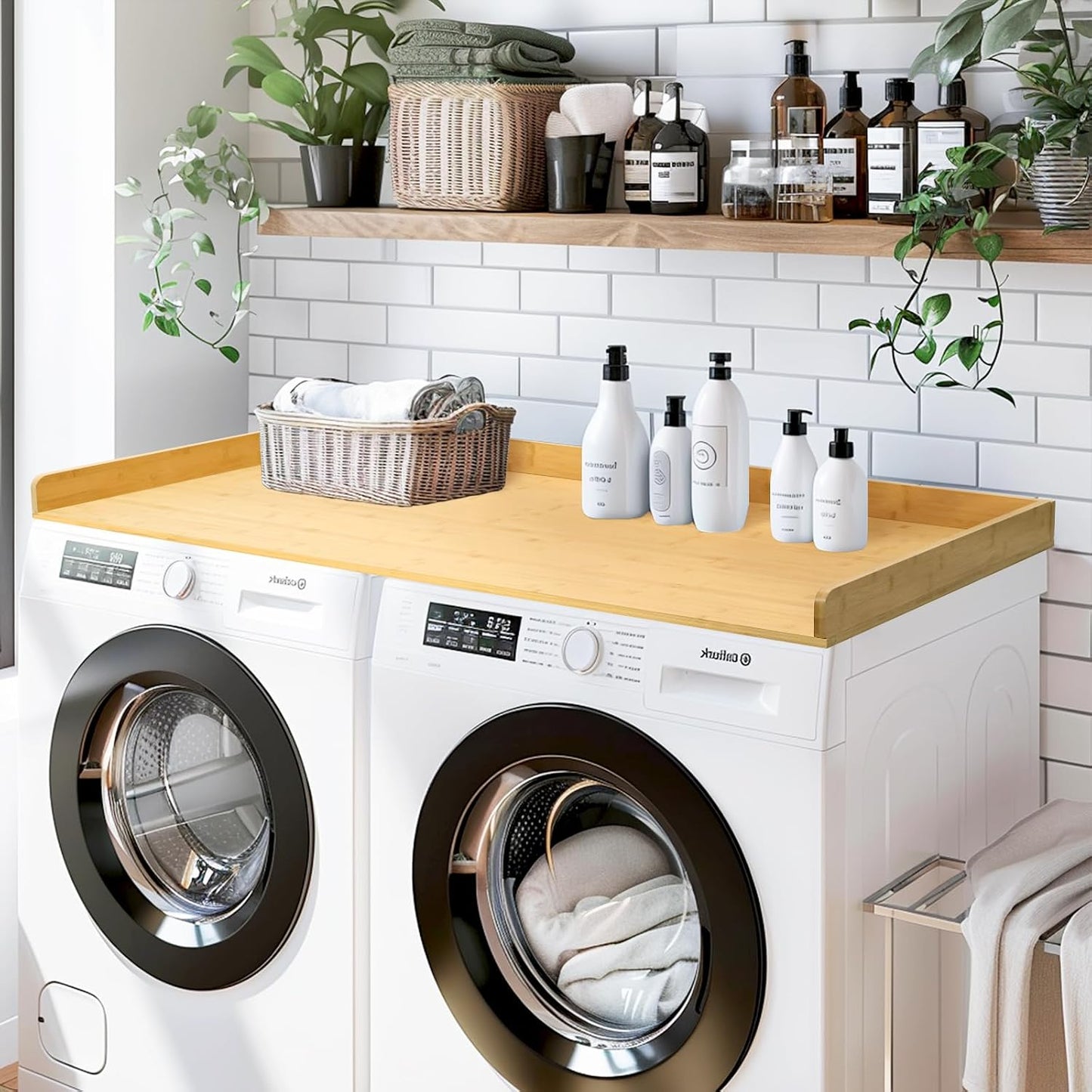 Gashell Washer Dryer Countertop, 27.5" x 54" Bamboo Washer and Dryer Countertop for Laundry Room Organization(Retro Brown)