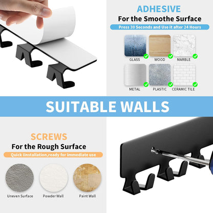 GTK Key Holder for Wall Key Hooks with Tray and 6 Hooks, Wall Mounted Key Holder for Hallway, Key Rack with Shelf for Mail Storage (Black)