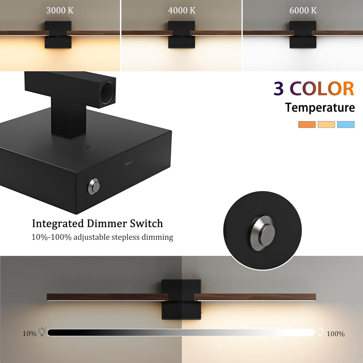 Rayogale Black Battery Operated Wall Sconce with Remote Control 8000mAh