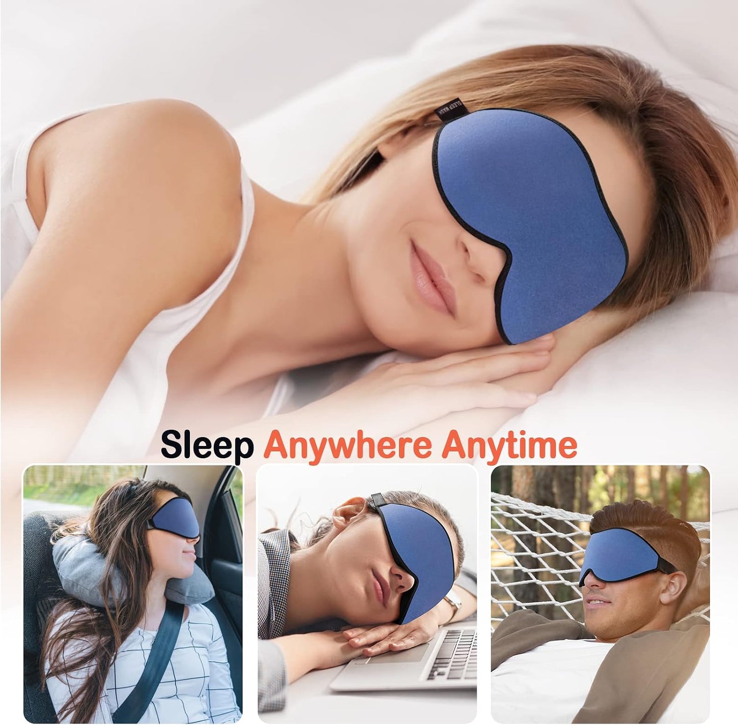 LitBear Sleep Mask for Side Sleeper Women Men, Eye Mask for Sleeping | Light Blocking 3D Contoured Sleeping Mask, Soft Breathable Sleep Eye Mask with Adjustable Elastic Strap for Travel, Black