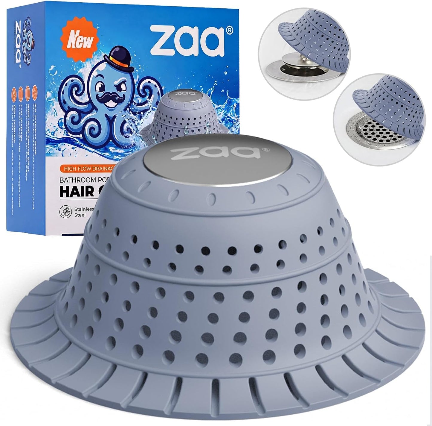 Shower Drain Hair Catcher Bathtub Drain Strainer Sink Drain Protector | Collapsible Pop-Up Drain Hair Catcher, Traps Hair & Prevents Clogs, Easy to Clean, Bathroom Fixture Accessories, Gray