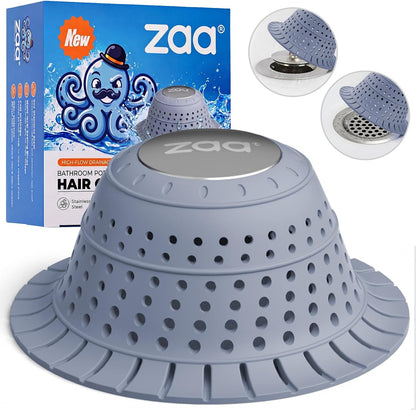 Shower Drain Hair Catcher Bathtub Drain Strainer Sink Drain Protector | Collapsible Pop-Up Drain Hair Catcher, Traps Hair & Prevents Clogs, Easy to Clean, Bathroom Fixture Accessories, Gray