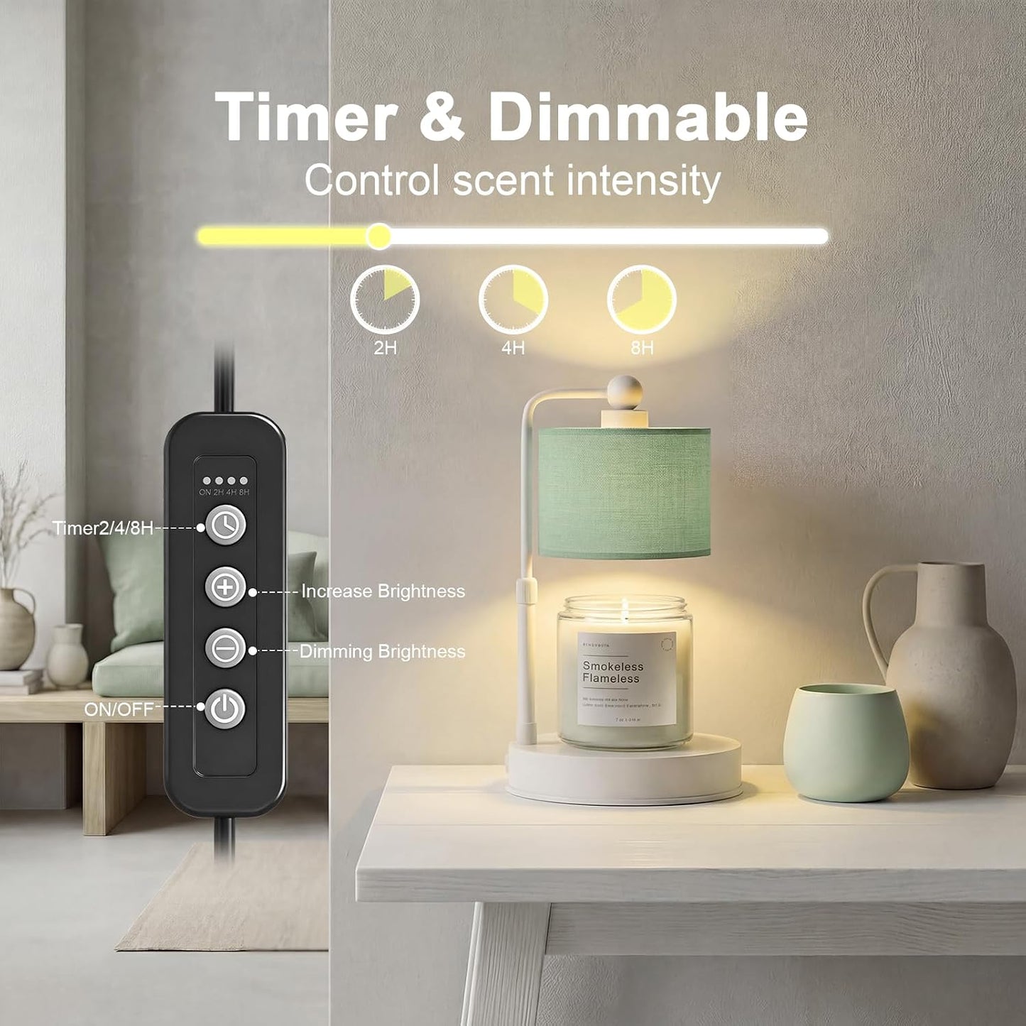 Candle Warmer Lamp with Timer, Best House Warming Gift, Height Adjustable & Dimmable Electric Candle Warmer Lamp, Includes 2 Bulbs, Birthday Gift for Women, Mom, Housewarming - Flaxen