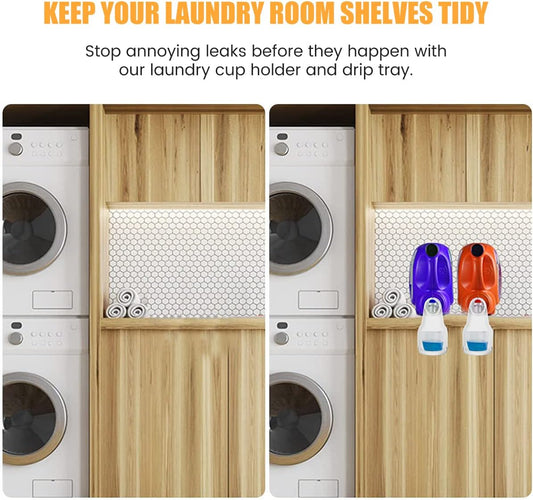 2 Pack Detergent Cup Holder Anti-Slip Detergent Drip Catcher Thick Plastic Laundry Drip Tray Catcher No More Leaks or Mess Laundry Room Gadget for Softener(White foldable)