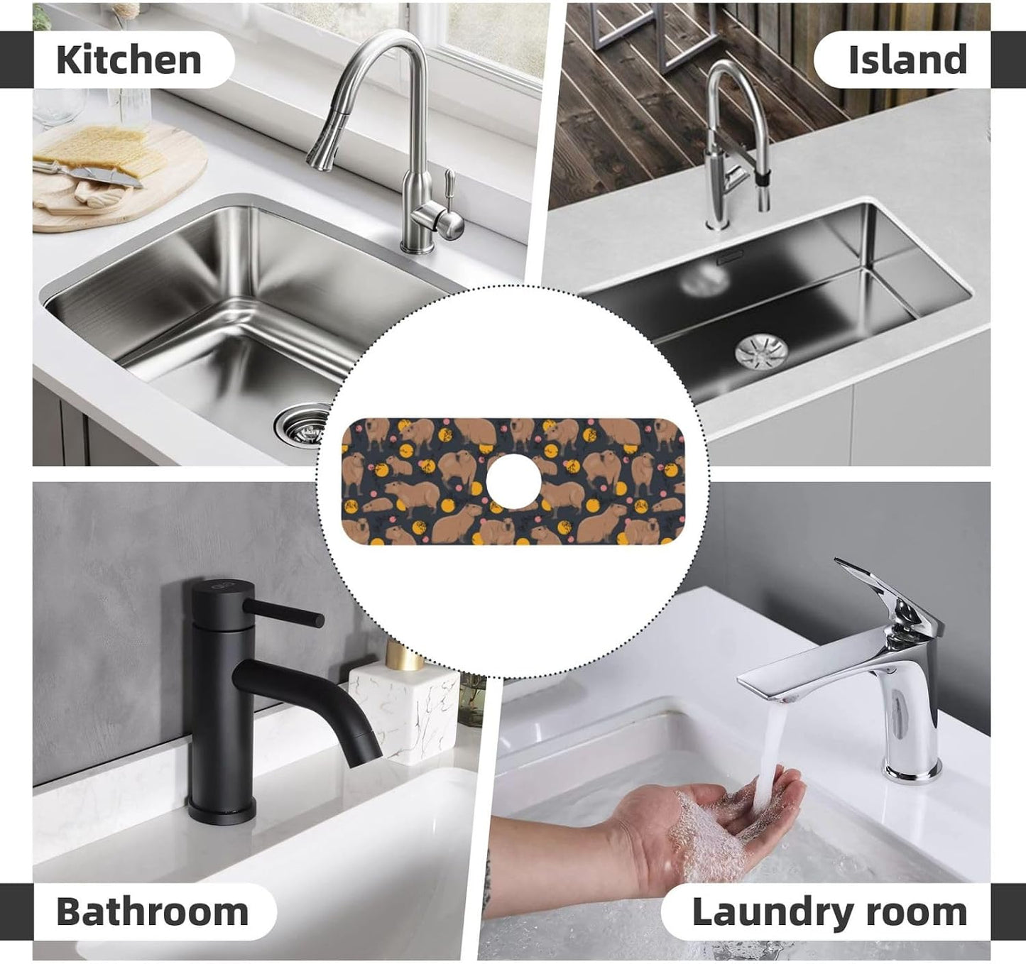 Wildflowers Floral Flower Kitchen Sink Splash Guard Faucet Mat Super Absorbent Fast Drying Mat Sink Gadgets-Fast Drying Pad Sink Mat For Kitchen Bathroom (15" X 5.5" )