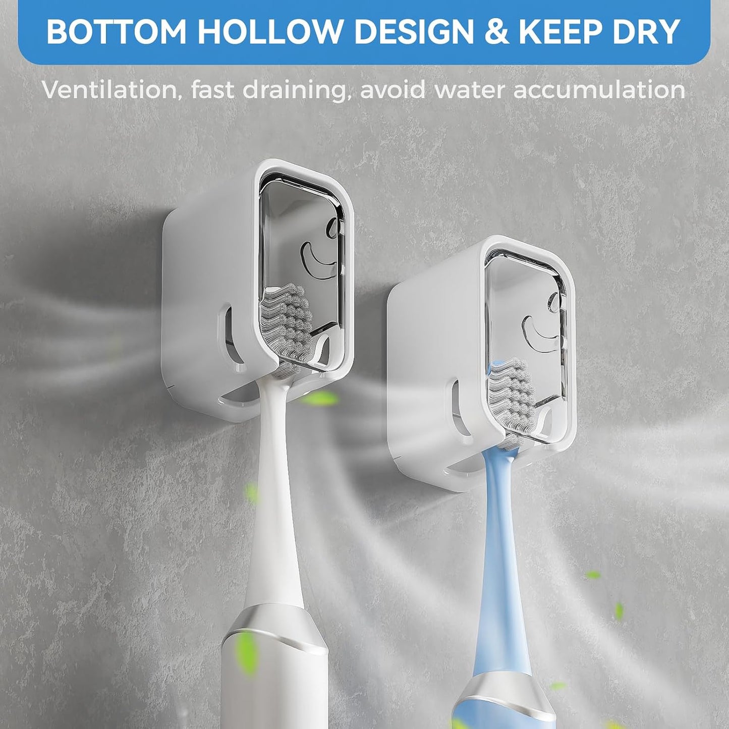 MOPMS Single Slot Toothbrush Holders Wall Mounted with Cover for Bathrooms | 2PCS Toothbrush Cover for Shower, Single Toothbrush Dispenser Storage Organizer for Family & Travel