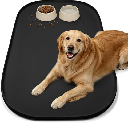 SMILOOL Waterproof Silicone Pet Food Mat with Raised Edge for Dog & Cat | 19" x 12" Non-Slip Pet Feeding Mats with Lip for Food & Water Bowl, Food Grade, Easy Cleaning, Black