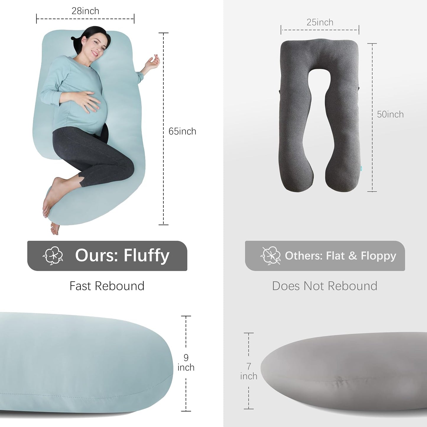 MOON PARK Pregnancy Pillows for Sleeping - 57 Inch U Shaped Full Body Maternity Pillow with Removable Cover - Support for Back, Legs, Belly, Hips - Pregnancy Pillow for Women - Grey