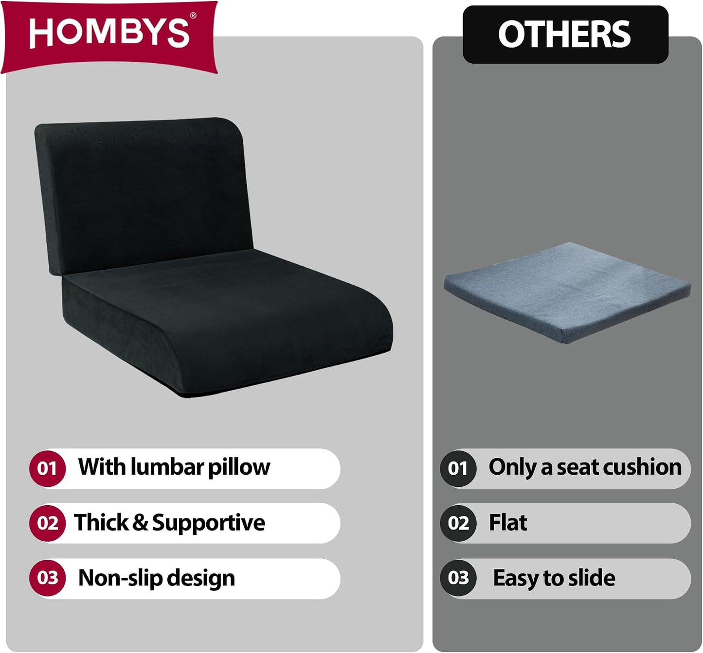 HOMBYS Recliner Seat Cushion with Lumbar Supportive Pillow Extra Large Non-Slip Seat Cushion with Back Support Cushions,Cruve Edge Design for Relief Thighs Pressure, Brown