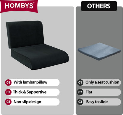 HOMBYS Recliner Seat Cushion with Lumbar Supportive Pillow Extra Large Non-Slip Seat Cushion with Back Support Cushions,Cruve Edge Design for Relief Thighs Pressure, Brown