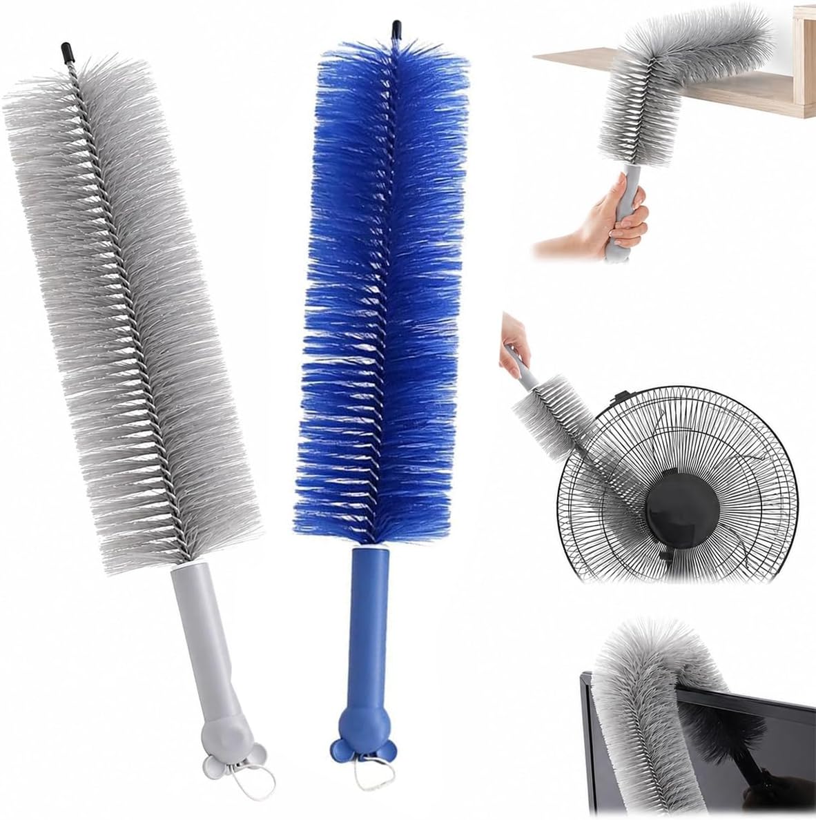 2026 New Bendable Microfiber Duster, Upgrade Reusable Bendable Cleaning Brush for Home Electric Fan Air Conditioner Car Vent Curtains Cleaner(Blue)