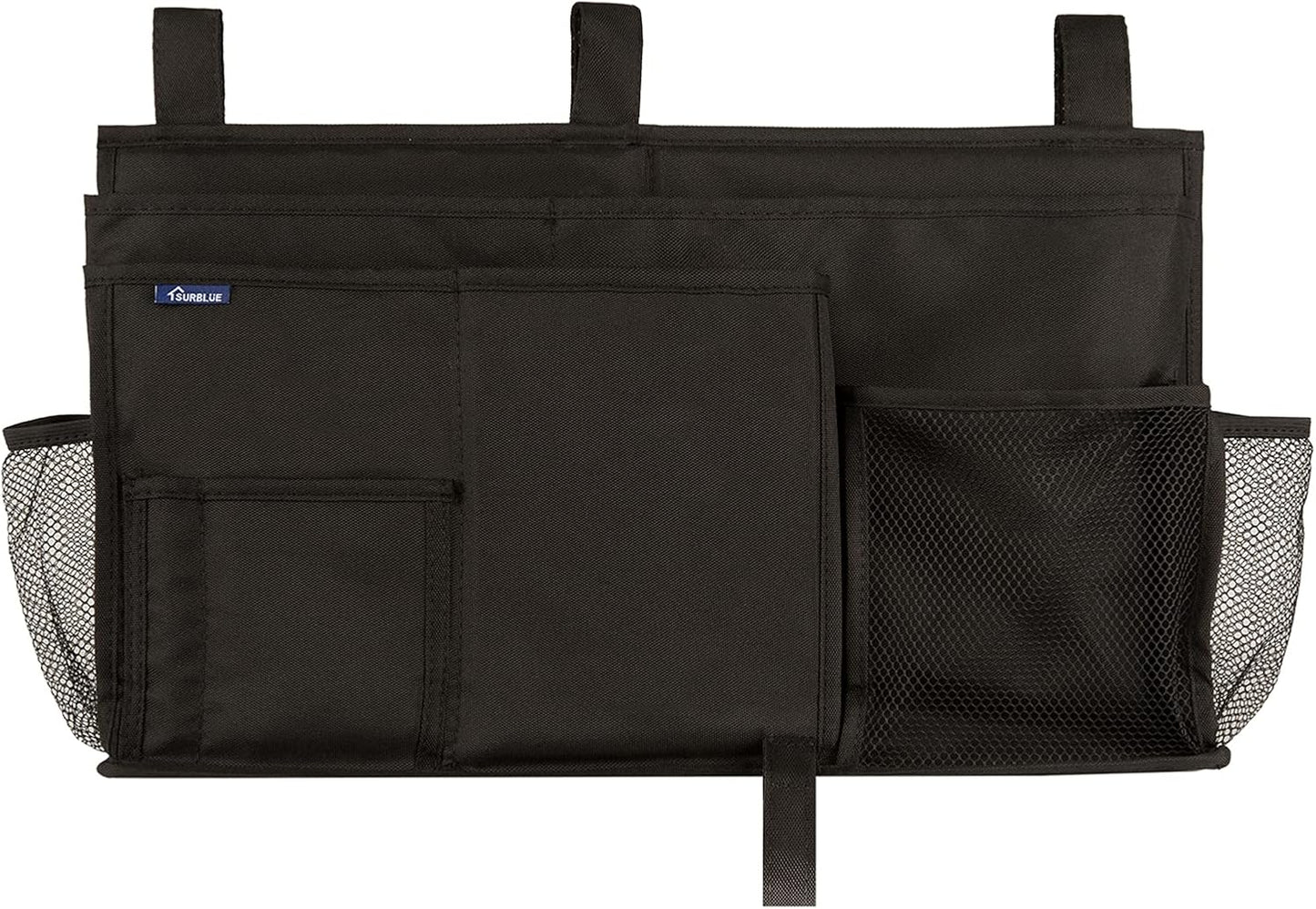 Surblue Bedside Caddy Hanging Organizer Storage Bag Pocket for Bunk, Hospital, College Dorm Rooms, Baby Bed Rails, Camp - 4 Pockets, 2 Hooks (Blue)
