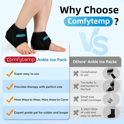 Comfytemp Ankle Ice Pack Wrap for Plantar Fasciitis, Swelling, Foot Pain Relief, FSA Eligible HSA, Gel Packs for Injuries Reusable, Hot Cold Compress for Achilles Tendonitis, Sprained Ankles, 2 Packs