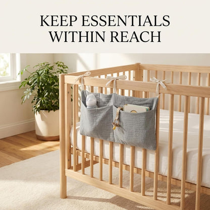 Bedside Hanging Storage Organizer, Linen Bed Rail Pocket Caddy with 2 Large Compartments, Bunk Bed Hanging Bag for Bottles, Books, Phone and Essentials (gray)