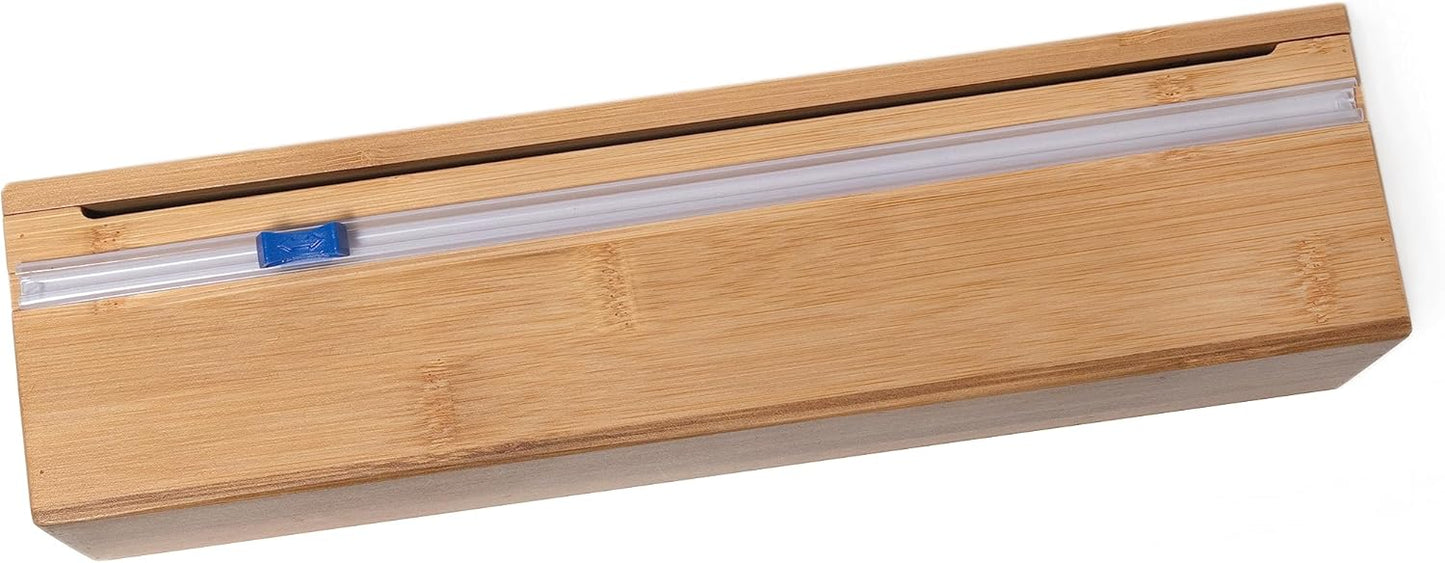 Lipper International Bamboo Wood Kitchen Wrap Dispenser with Cutter for Standard 12" Wide Rolls of Aluminum Foil, Plastic Wrap, or Wax Paper, 13 7/8" x 3 3/8" x 3 1/2"