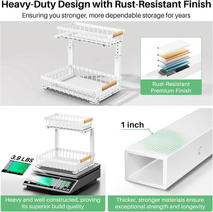 Kitstorack Under Sink Organizer, 2 Tier Under the Sink Storage, Slide out Pull out Cabinet Organizer Shelf, Metal Sliding Drawer for Kitchen Bathroom Pantry Closet Organization Rack, Black, 2 Pack