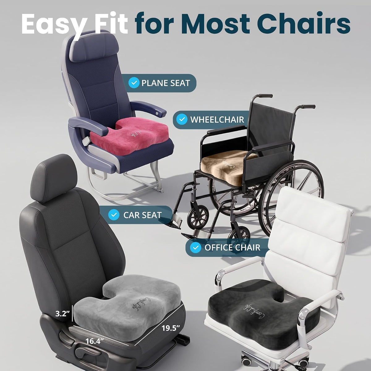 ComfiLife Doctor Recommended Seat Cushion - Premium Gel & Memory Foam Office Chair, Car Seat, Lifting Cushion - Chair Cushions for Back & Sciatica Relief - Seat Cushions for Office & Desk (Black)