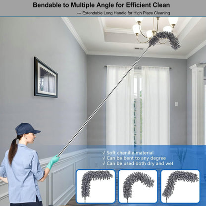 Retractable Gap Dust Cleaner Under Appliance Microfiber Duster Dust Brush with Extension Pole (36 to 49 inches) Cleaning Duster for Bed High Ceilings Furniture Bottom Household Gap Duster Gray