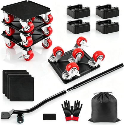 Furniture Dolly Set – Premium 5-Wheel Furniture Mover with Silent Rubber Casters & 1650 LBS Max Load, Heavy-Duty Furniture Mover with Lifter Tool for Moving Furniture
