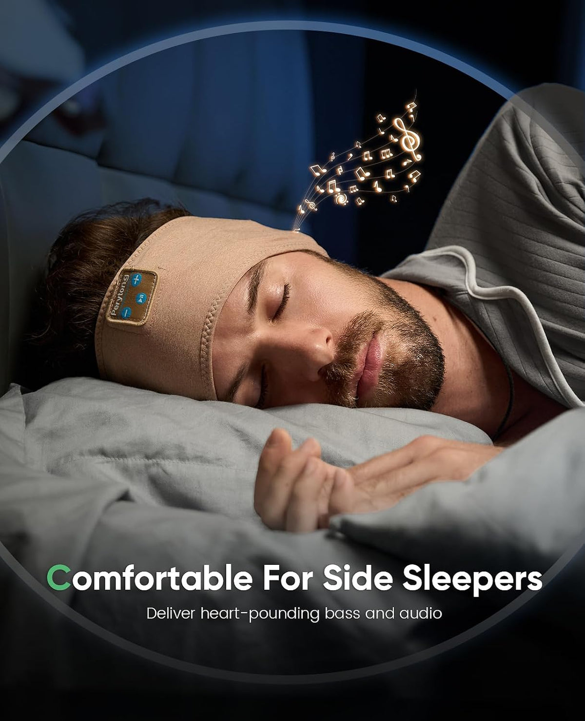 Perytong Sleep Headphones Bluetooth 5.4 Headband, Wireless Sleep Headphones for Side Sleepers - Sleeping Headband with Ultra-Thin Speaker Microphone Handsfree Gift Ideas for Women Men
