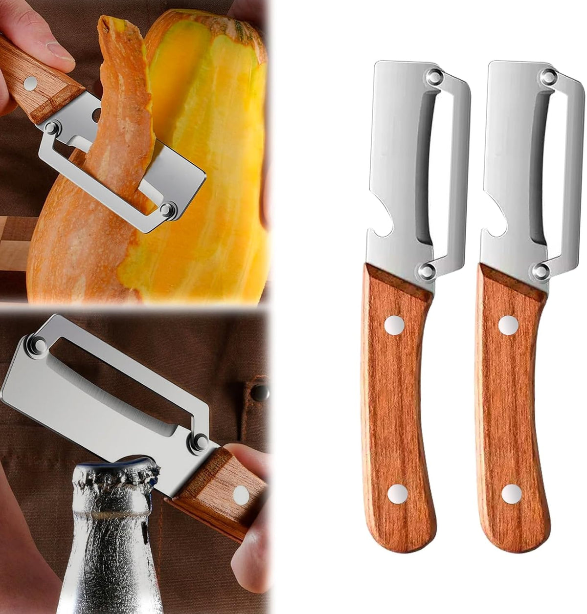 2-in-1 Vegetable Peeler with Bottle Opener, Multi-Functional Vegetable Peeler with Sharp Stainless Steel Blades, Suitable for Pumpkin, Papaya, Zucchini, Potato (1, Black Plastic)
