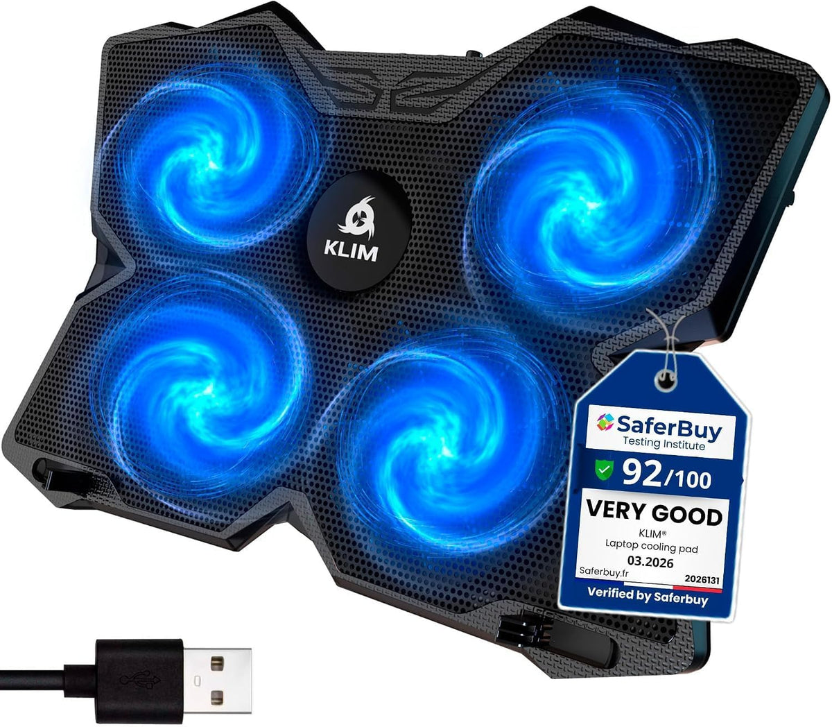 KLIM Wind Laptop Cooling Pad - More Than 500 000 Units Sold - New Version - The Most Powerful Rapid Action Cooling Fan - Laptop Stand with 4 Cooling Fans at 1200 RPM - USB Fan - PS5 PS4 - RGB