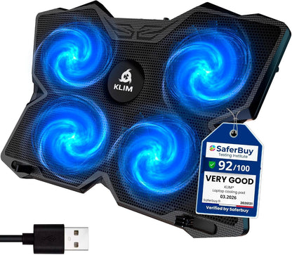 KLIM Wind Laptop Cooling Pad - More Than 500 000 Units Sold - New Version - The Most Powerful Rapid Action Cooling Fan - Laptop Stand with 4 Cooling Fans at 1200 RPM - USB Fan - PS5 PS4 - RGB