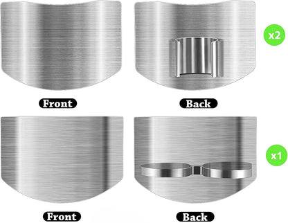 2 Pcs Finger Guard for Cutting aid, Kitchen Tool, Stainless Steel Knife Protector, Adjustable Hand Protect Fingers, Avoid Hurting, Slicing and Chopping, Silver